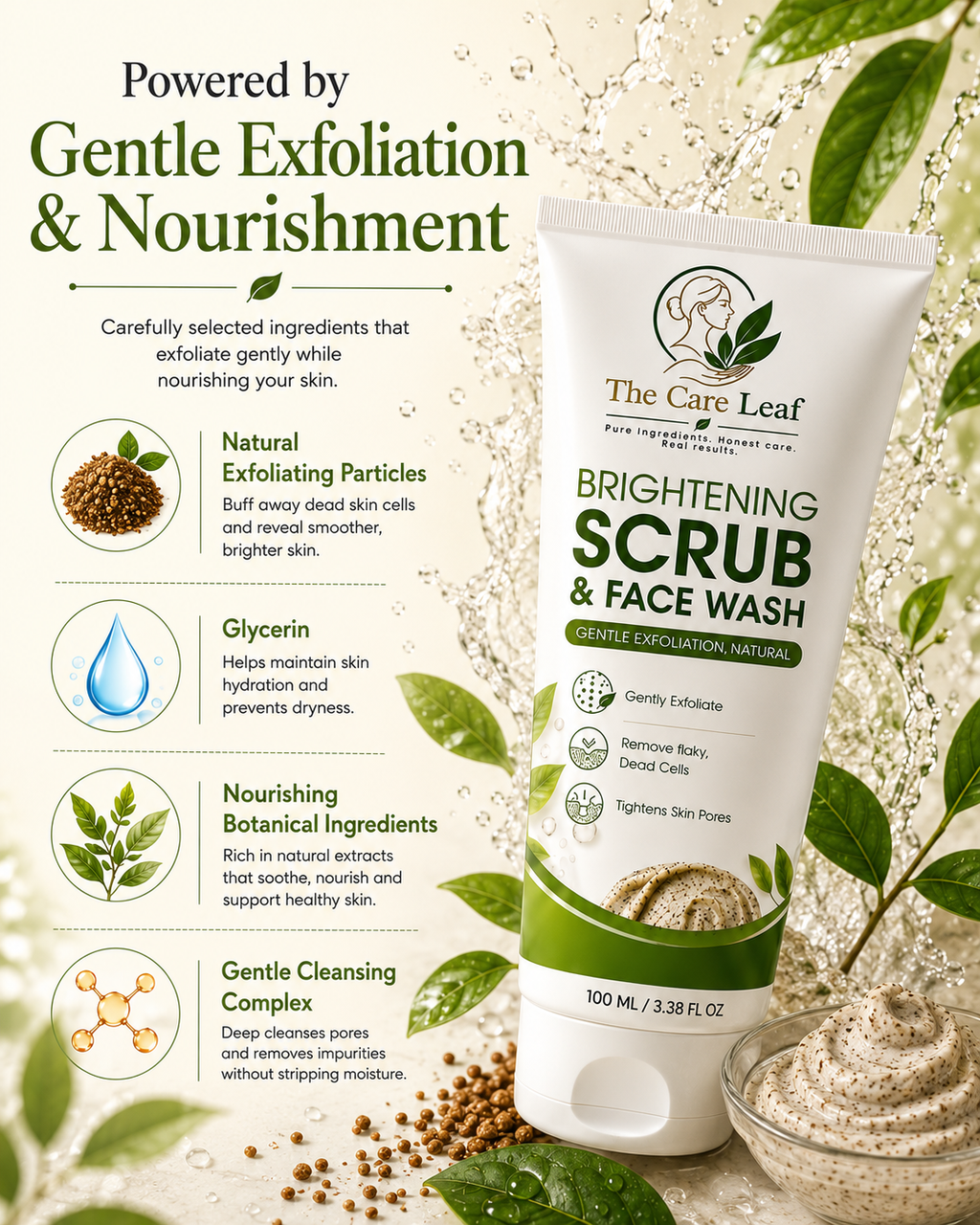 The Care Leaf Brightening Face Scrub | Gentle Exfoliating Scrub (100ml)